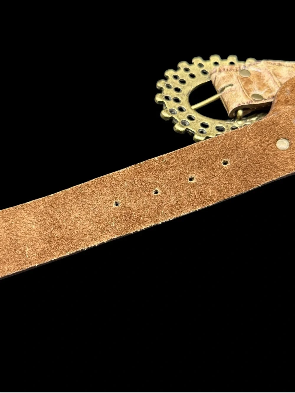 Leatherock USA Y2K Leather Scalloped Belt Croc Embossed Stone Cabochons Boho